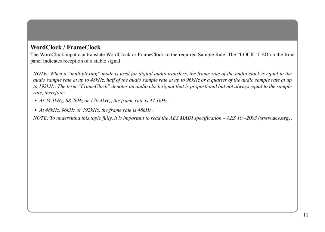 Solid State Logic LINK MADI HD manual WordClock / FrameClock 