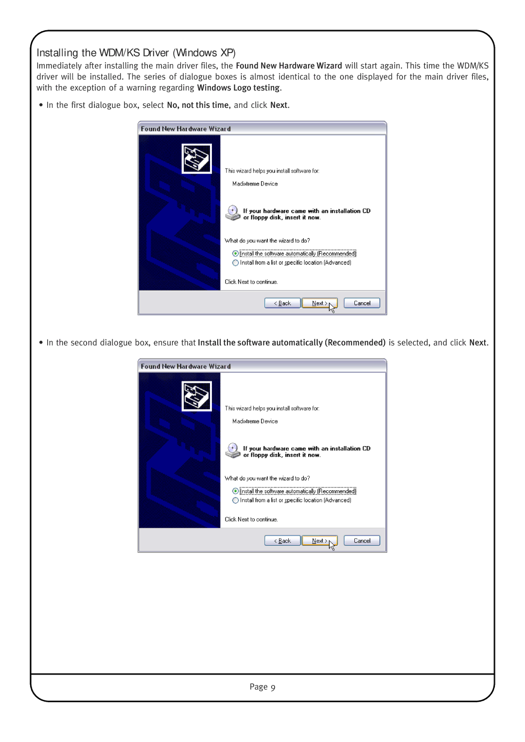 Solid State Logic MadiXtreme manual Installing the WDM/KS Driver Windows XP 