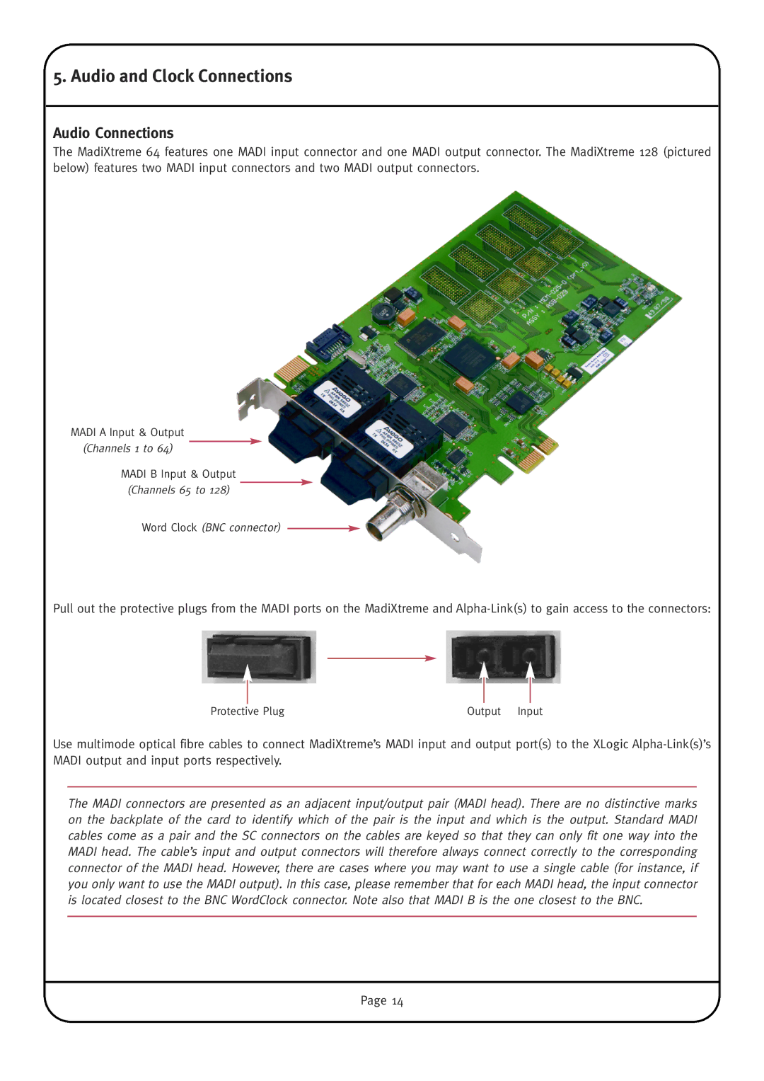 Solid State Logic MadiXtreme manual Audio and Clock Connections, Audio Connections 