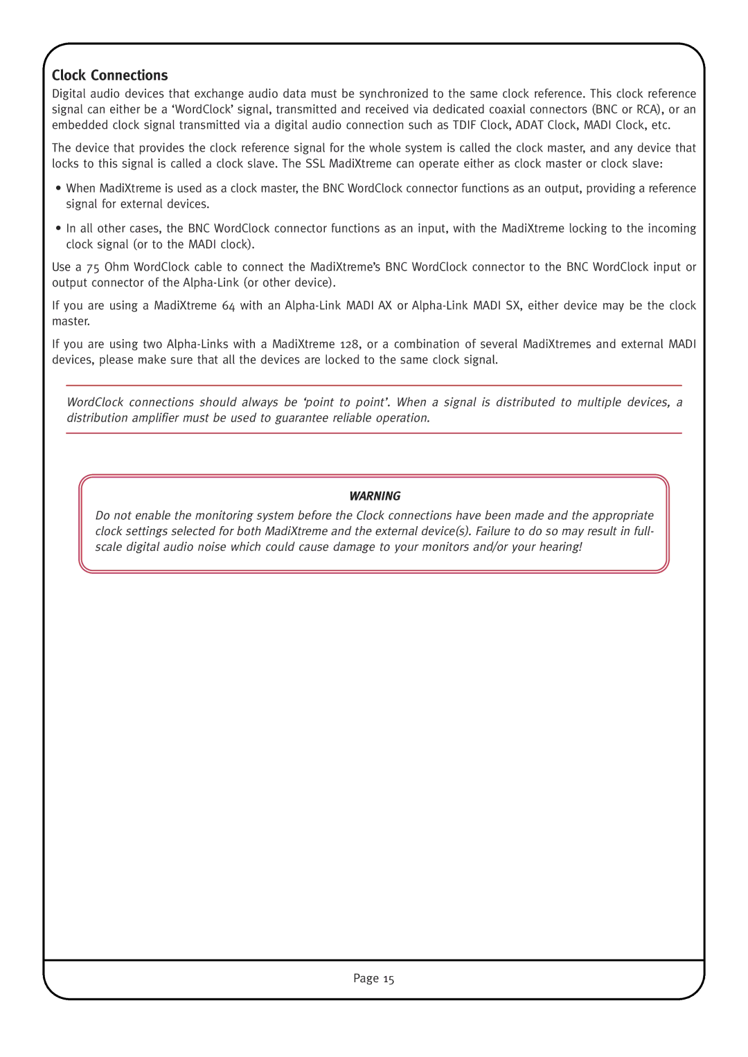 Solid State Logic MadiXtreme manual Clock Connections 