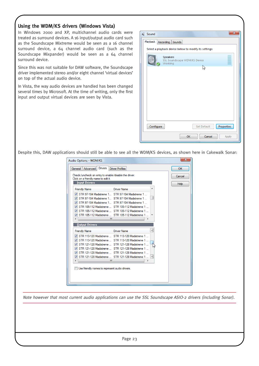 Solid State Logic MadiXtreme manual Using the WDM/KS drivers Windows Vista 