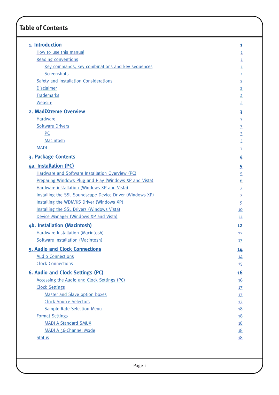 Solid State Logic MadiXtreme manual Table of Contents 