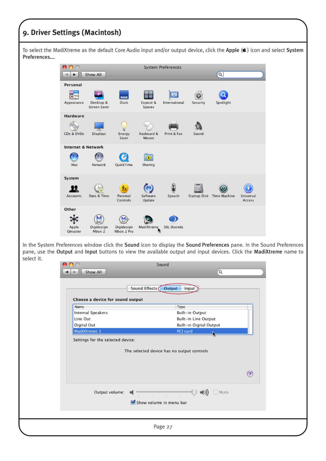 Solid State Logic MadiXtreme manual Driver Settings Macintosh 