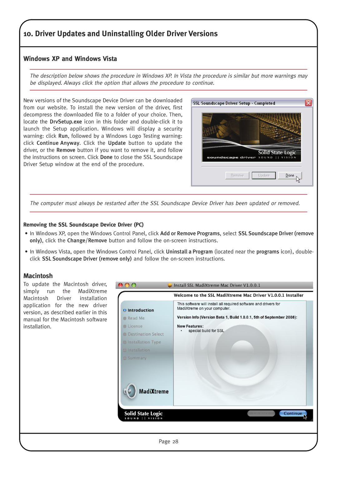 Solid State Logic MadiXtreme manual Driver Updates and Uninstalling Older Driver Versions, Windows XP and Windows Vista 