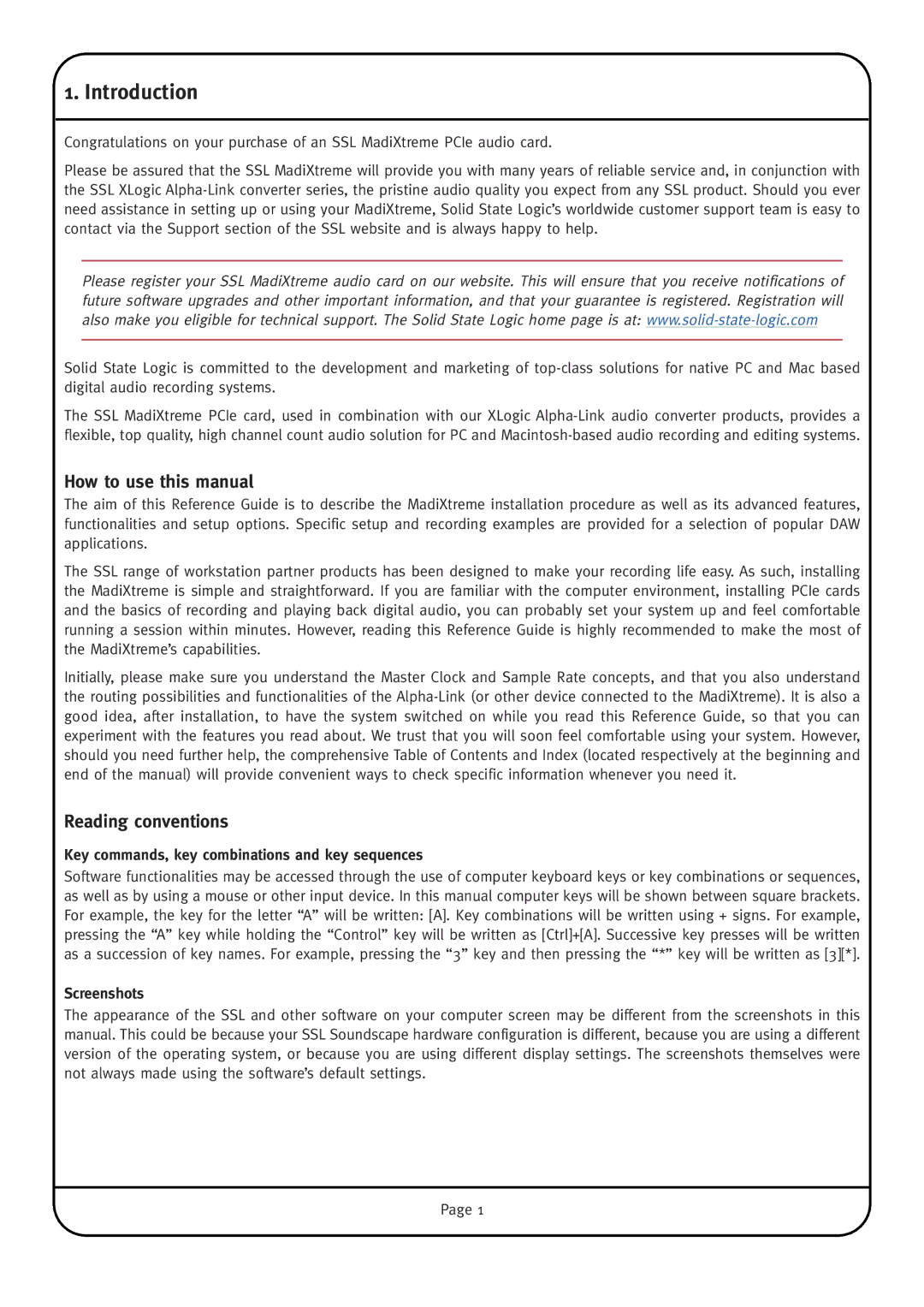 Solid State Logic MadiXtreme Introduction, How to use this manual, Reading conventions, Screenshots 