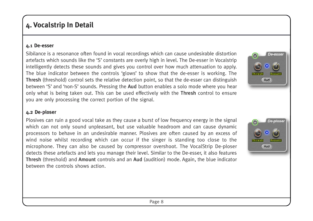 Solid State Logic manual Vocalstrip In Detail, De-esser, De-ploser 