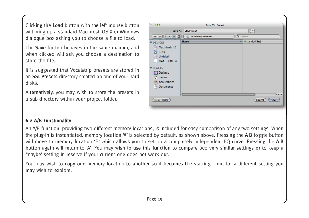 Solid State Logic Vocalstrip manual A/B Functionality 