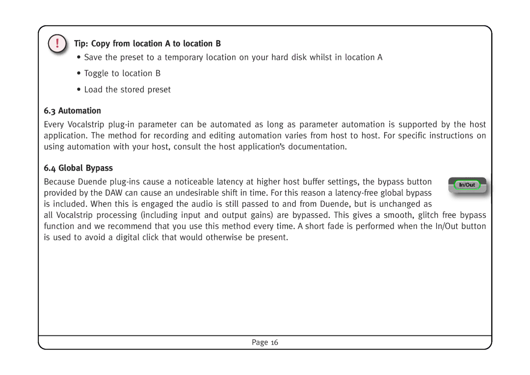 Solid State Logic Vocalstrip manual Tip Copy from location a to location B, Automation, Global Bypass 