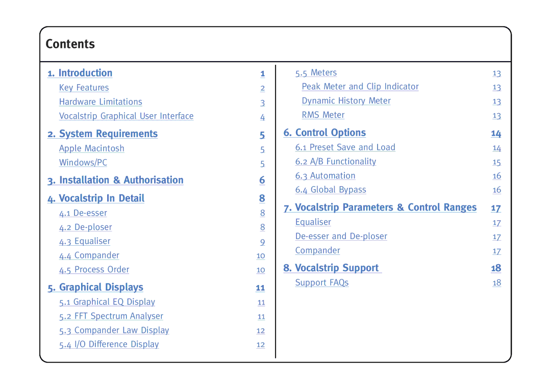 Solid State Logic Vocalstrip manual Contents 