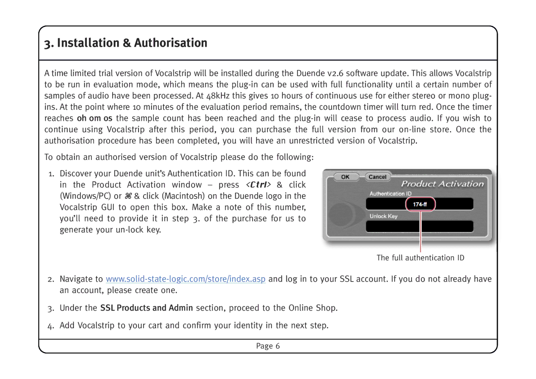 Solid State Logic Vocalstrip manual Installation & Authorisation 