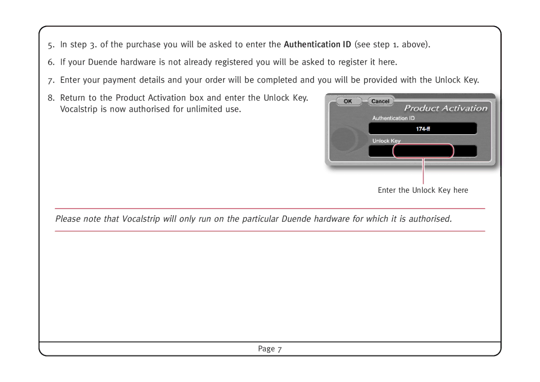 Solid State Logic Vocalstrip manual Enter the Unlock Key here 