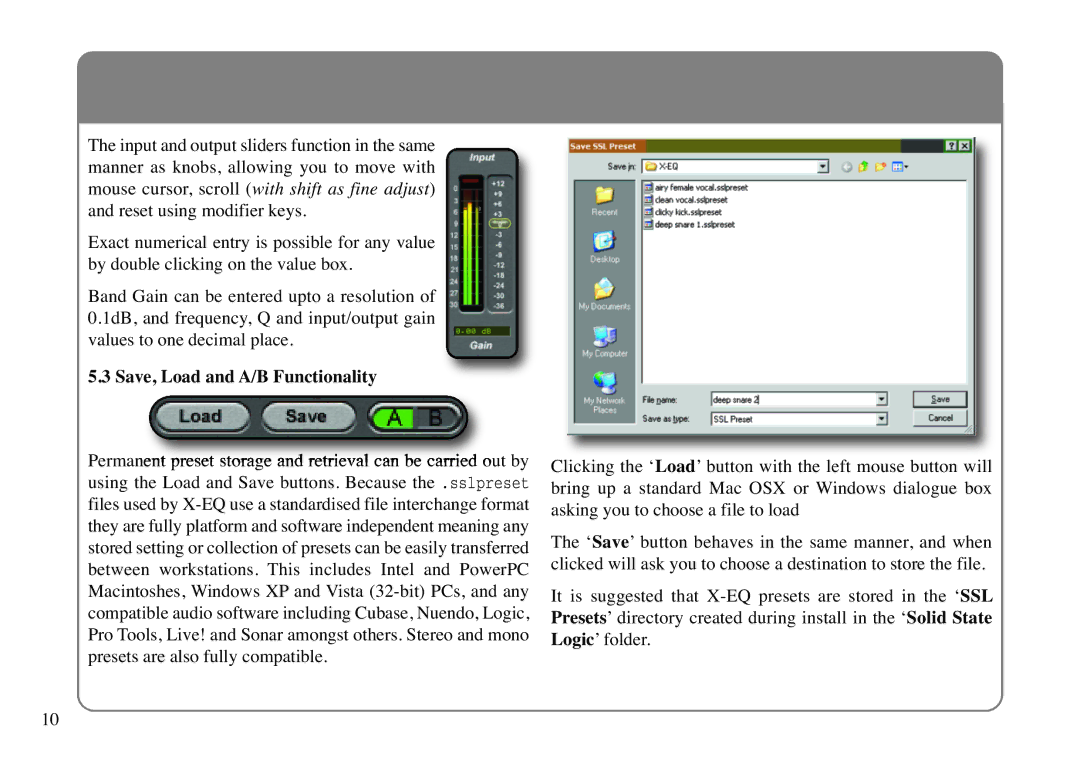 Solid State Logic X-EQ manual Save, Load and A/B Functionality 