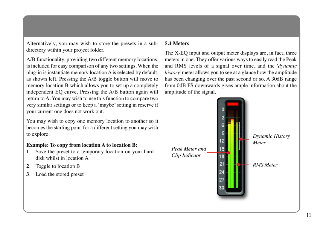 Solid State Logic X-EQ manual Example To copy from location a to location B, Meters 