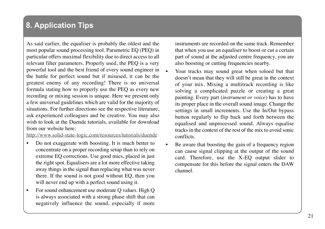 Solid State Logic X-EQ manual Application Tips 