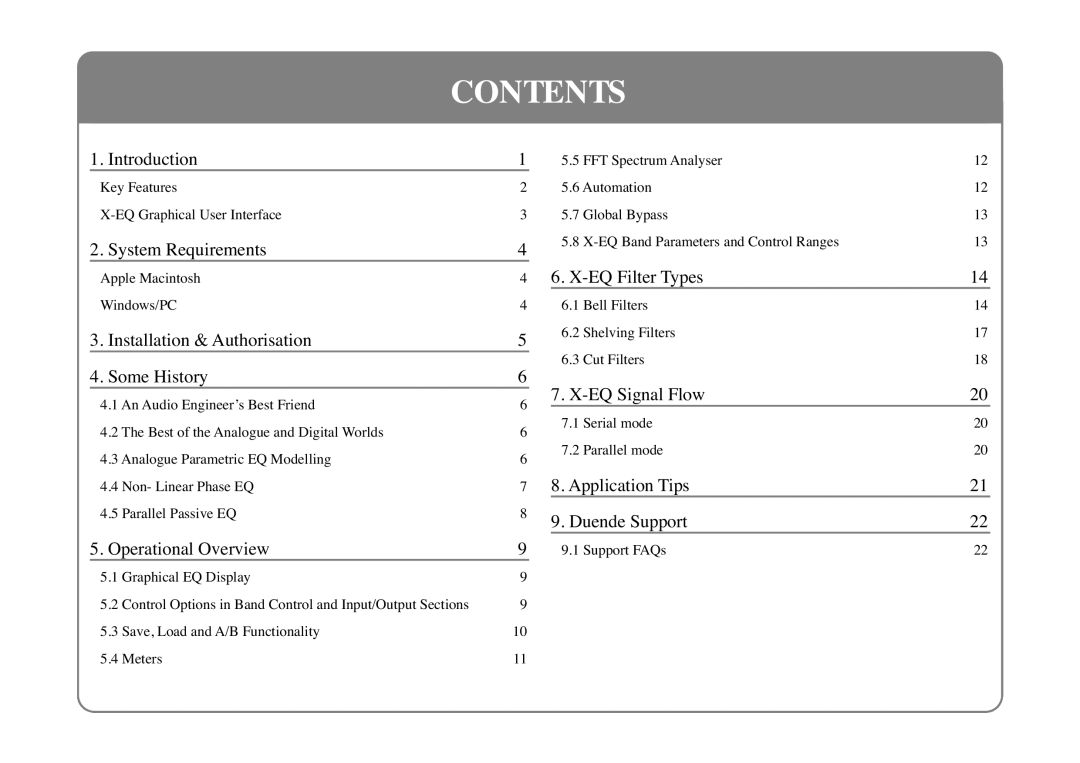 Solid State Logic X-EQ manual Contents 