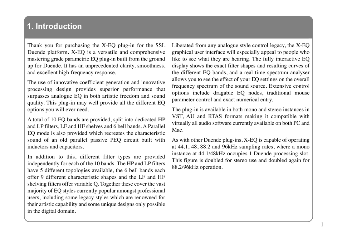 Solid State Logic X-EQ manual Introduction 