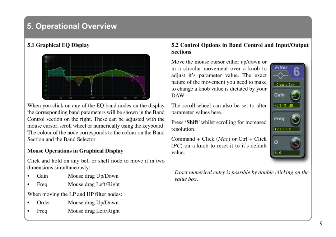 Solid State Logic X-EQ manual Operational Overview, 5.1Graphical EQ Display, Mouse Operations in Graphical Display 