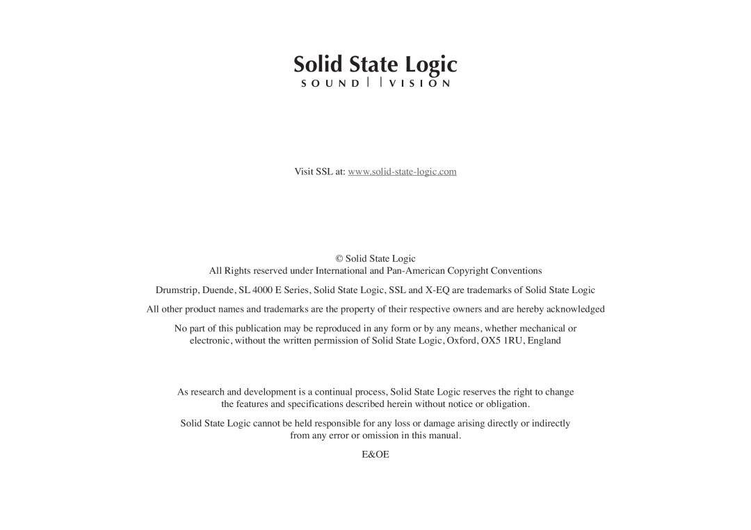 Solid State Logic X-EQ manual Solid State Logic, S O U N D V I S I O N 