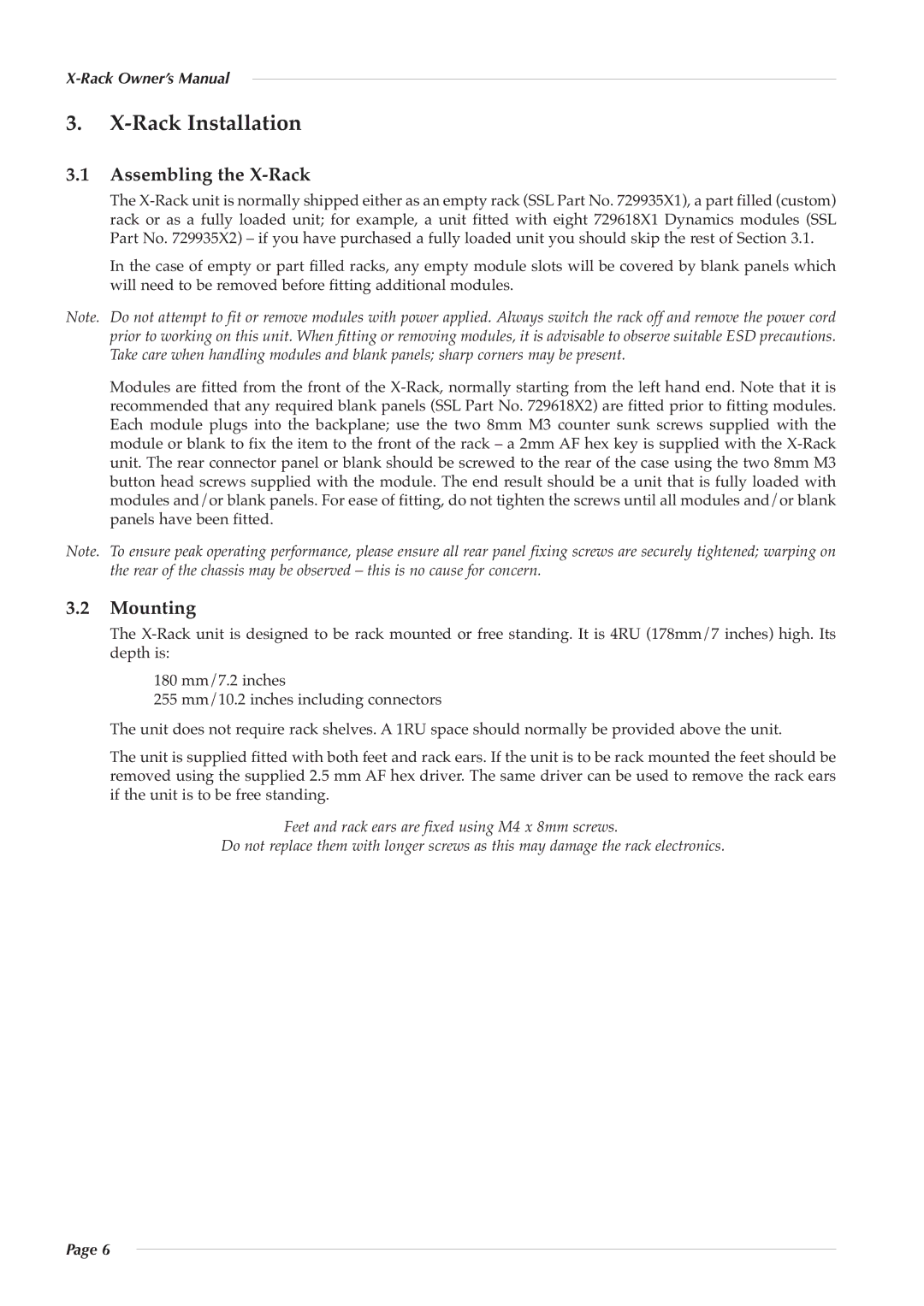 Solid State Logic X-Logic Series owner manual Rack Installation, Assembling the X-Rack, Mounting 