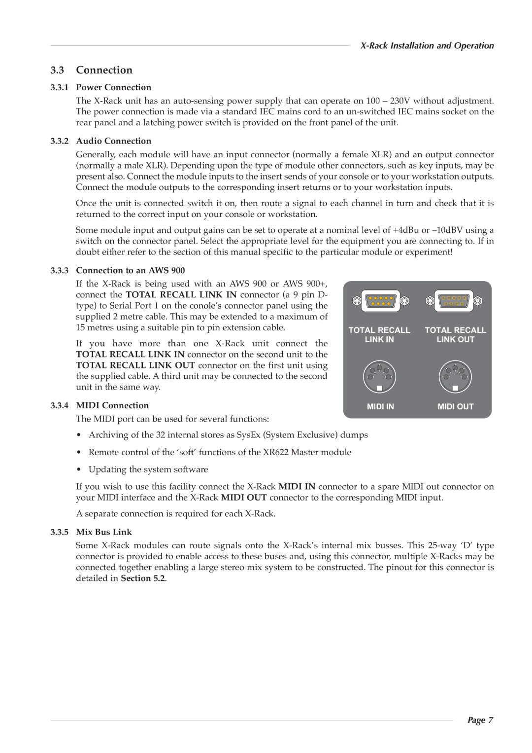 Solid State Logic X-Logic Series owner manual Connection 