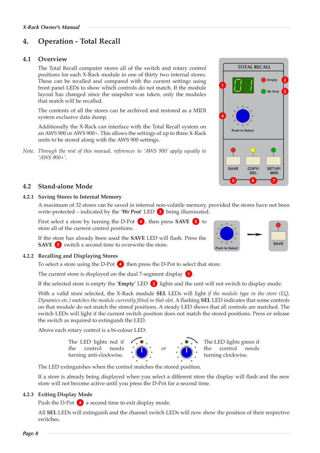 Solid State Logic X-Logic Series owner manual Operation Total Recall, Stand-alone Mode, Saving Stores to Internal Memory 