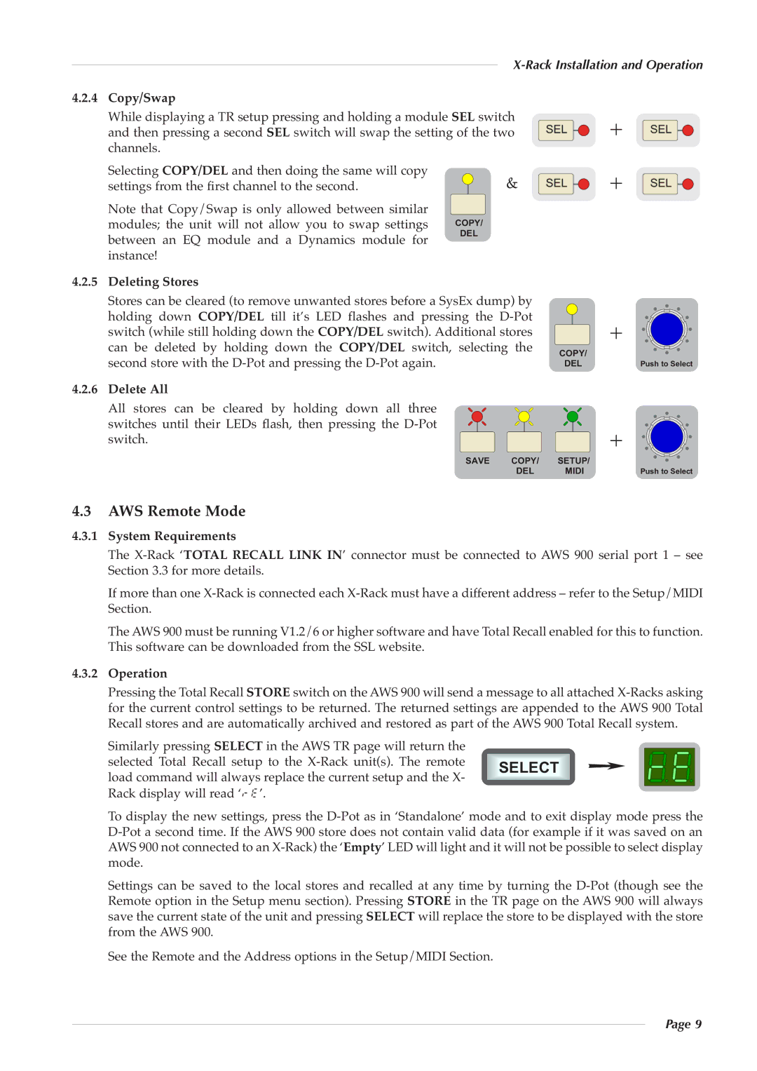 Solid State Logic X-Logic Series owner manual AWS Remote Mode, Rack Installation and Operation 