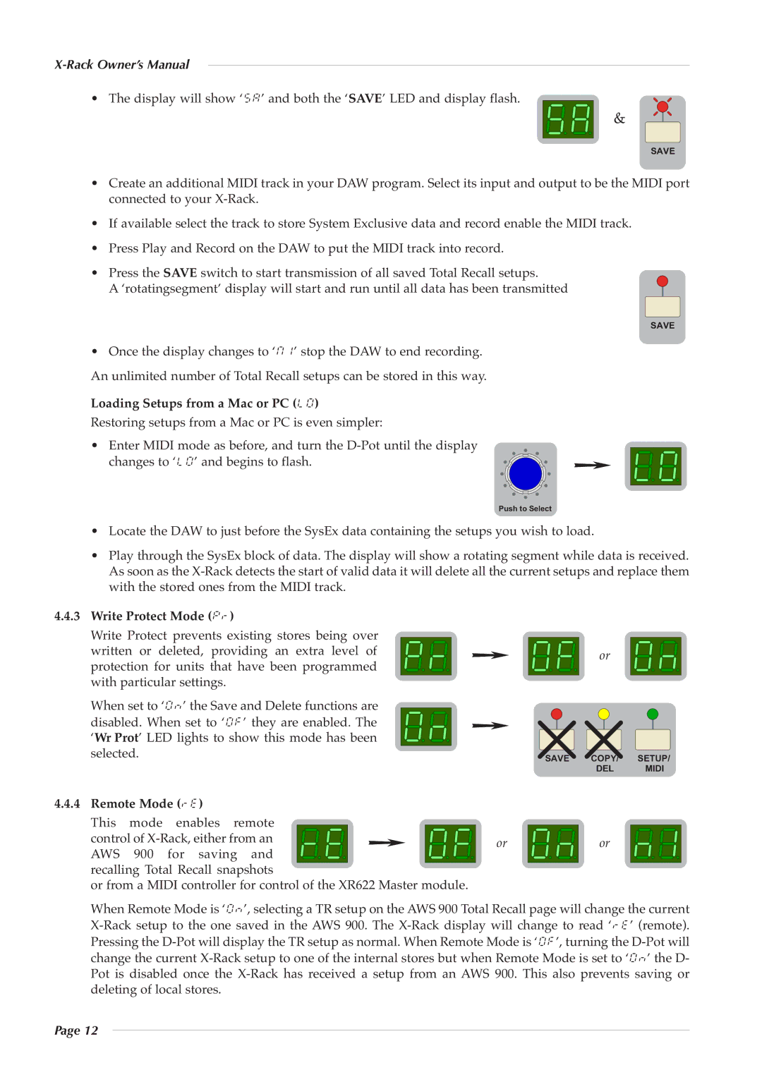 Solid State Logic X-Logic Series owner manual Write Protect Mode pr, Remote Mode re 