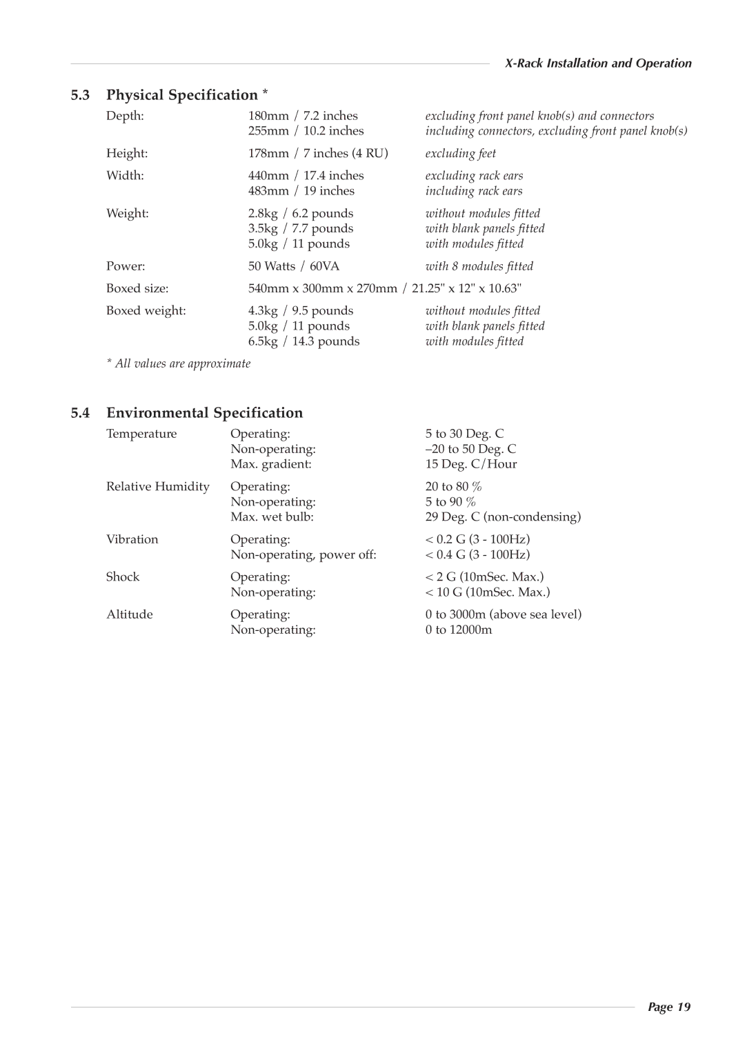 Solid State Logic X-Logic Series owner manual Physical Specification, Environmental Specification 