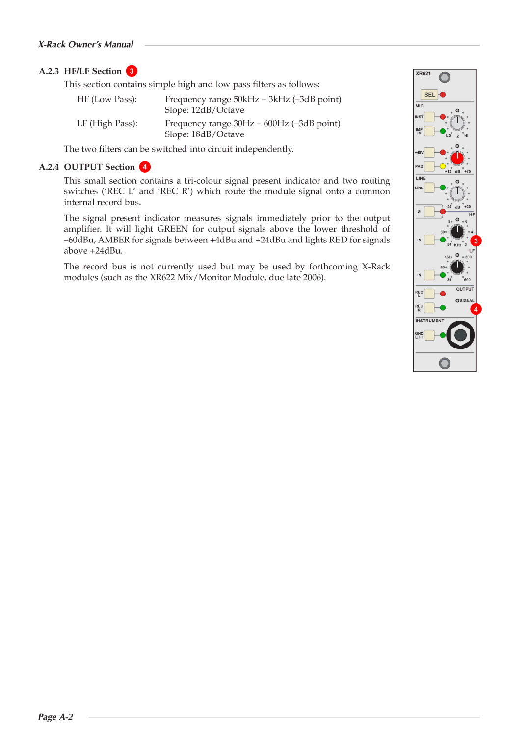 Solid State Logic X-Logic Series owner manual 3 HF/LF Section G, Output Section H, A-2 