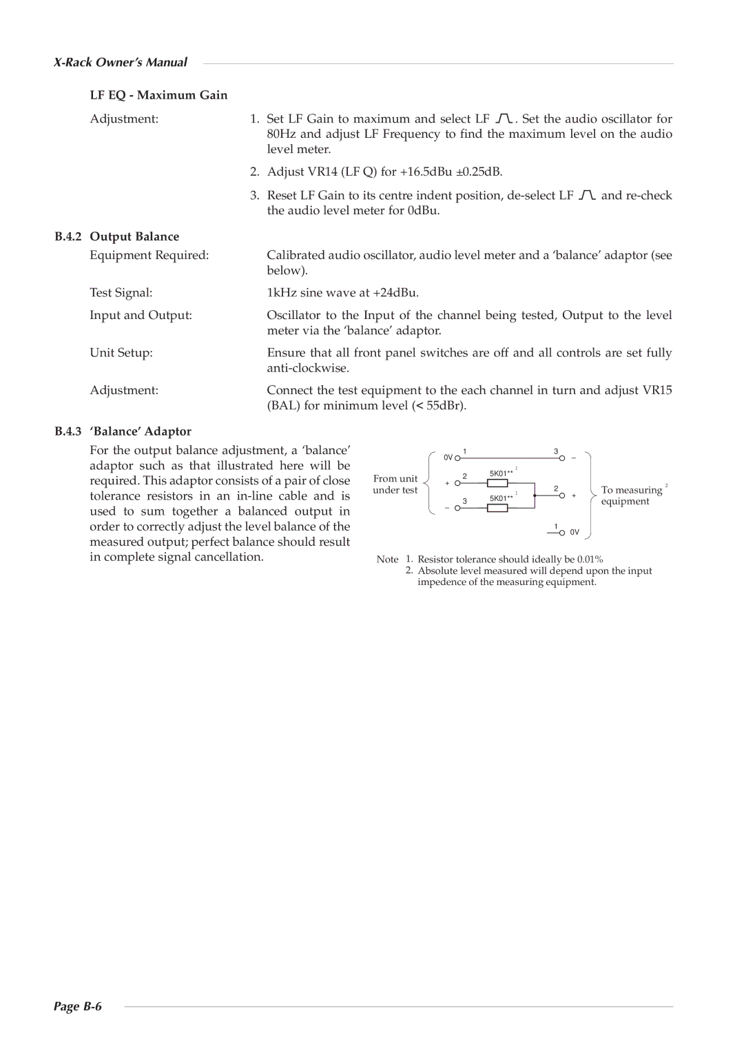 Solid State Logic X-Logic Series owner manual LF EQ Maximum Gain, ‘Balance’ Adaptor, B-6 