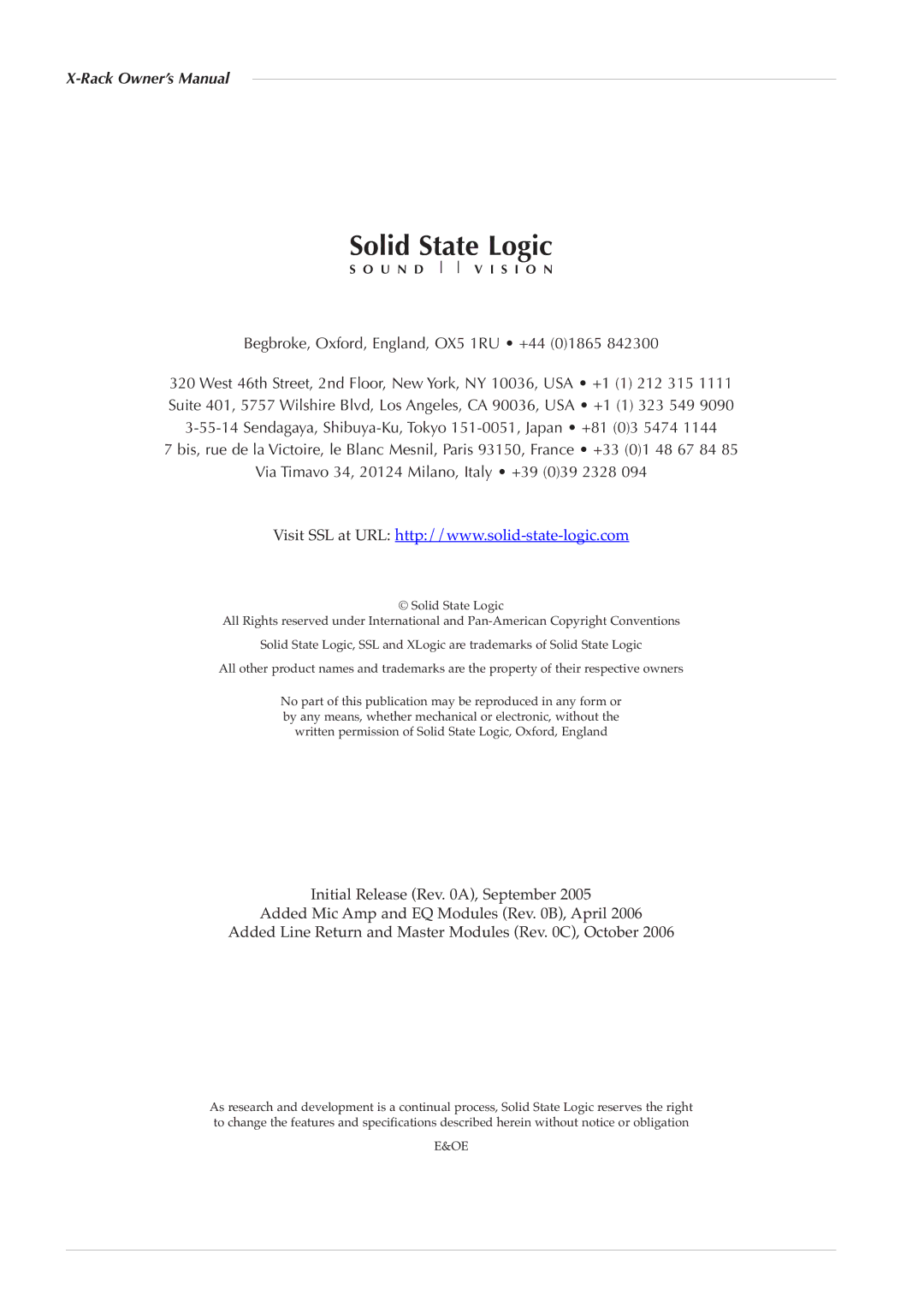 Solid State Logic X-Logic Series owner manual Solid State Logic 