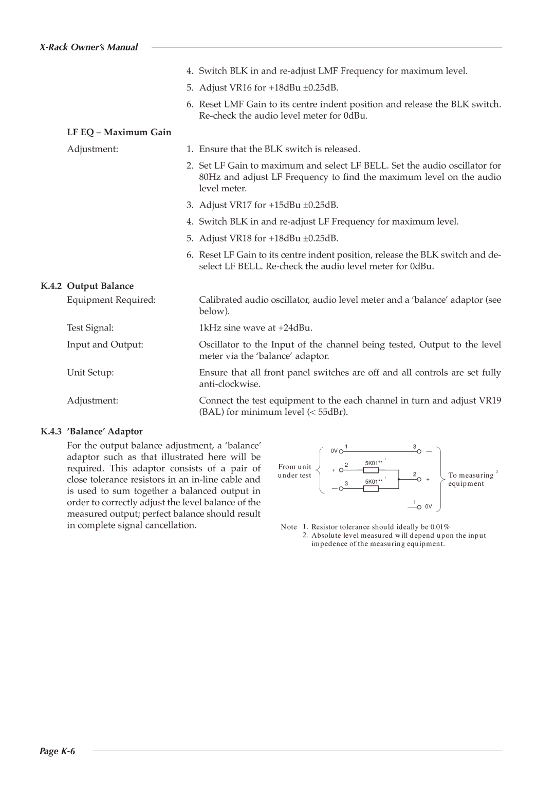 Solid State Logic X-Rack E Series owner manual LF EQ Maximum Gain, Output Balance, ‘Balance’ Adaptor 