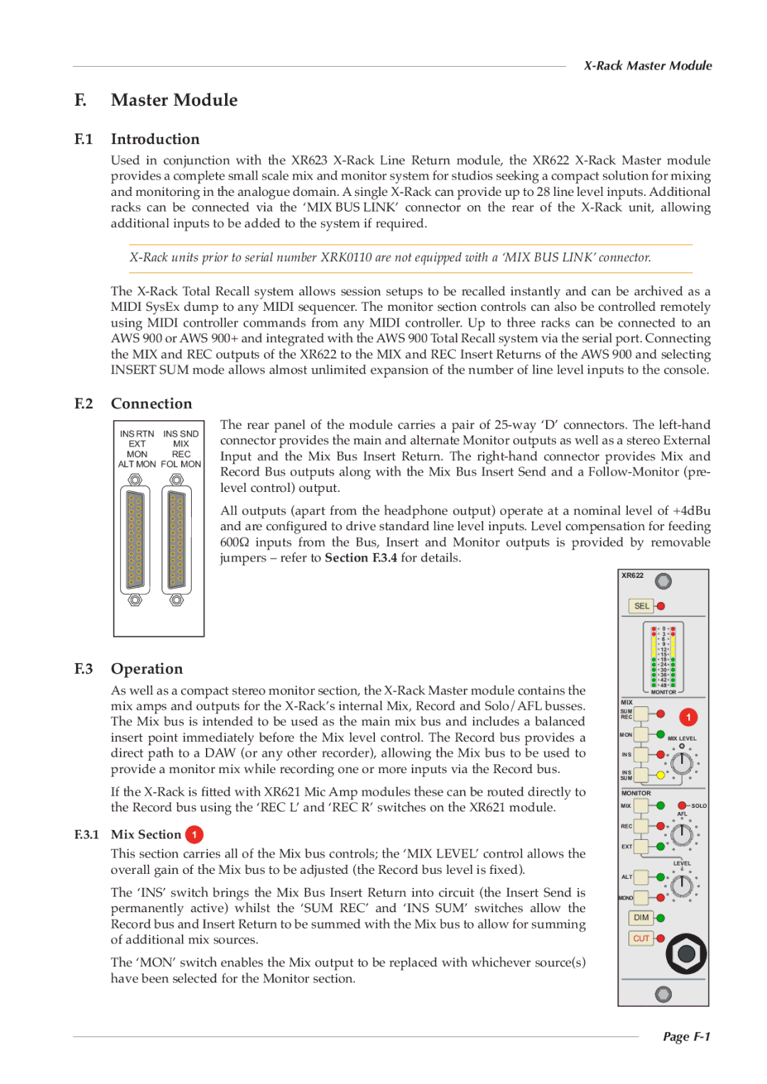 Solid State Logic XR622 owner manual Introduction, Connection, Operation, Mix Section 