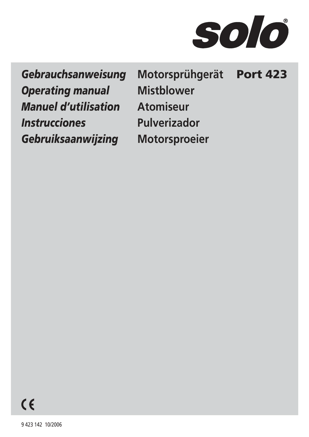 Solo USA Port 423 manual Operating manual 