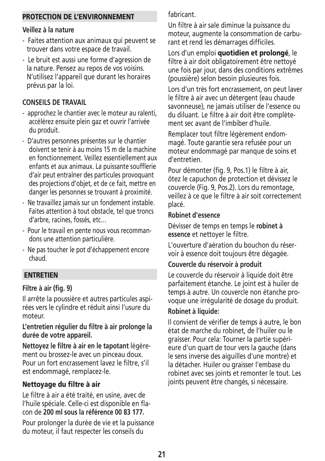 Solo USA Port 423 manual Protection DE L’ENVIRONNEMENT, Conseils DE Travail, Entretien 