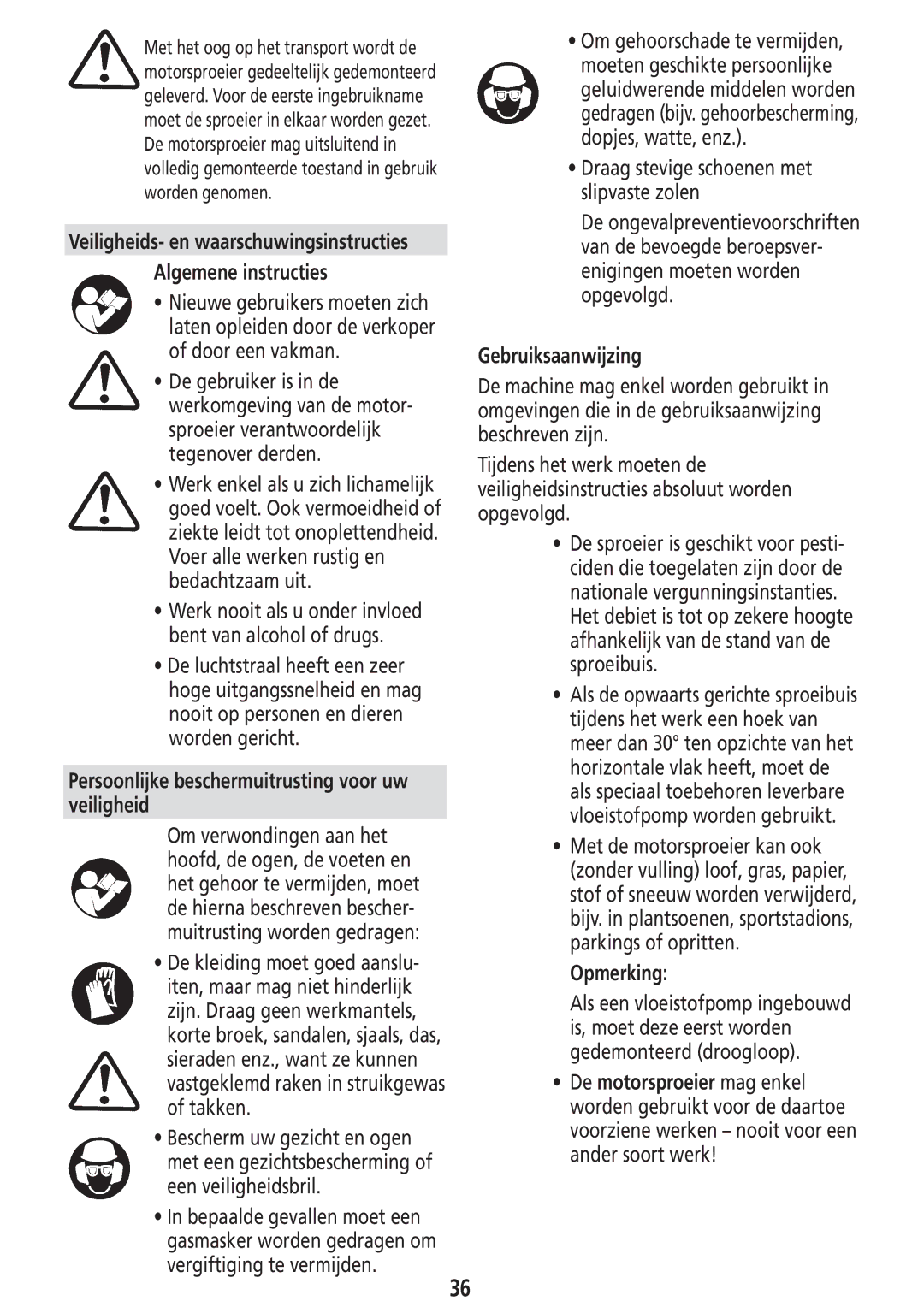 Solo USA Port 423 Algemene instructies, Gebruiksaanwijzing, Opmerking, Persoonlijke beschermuitrusting voor uw veiligheid 