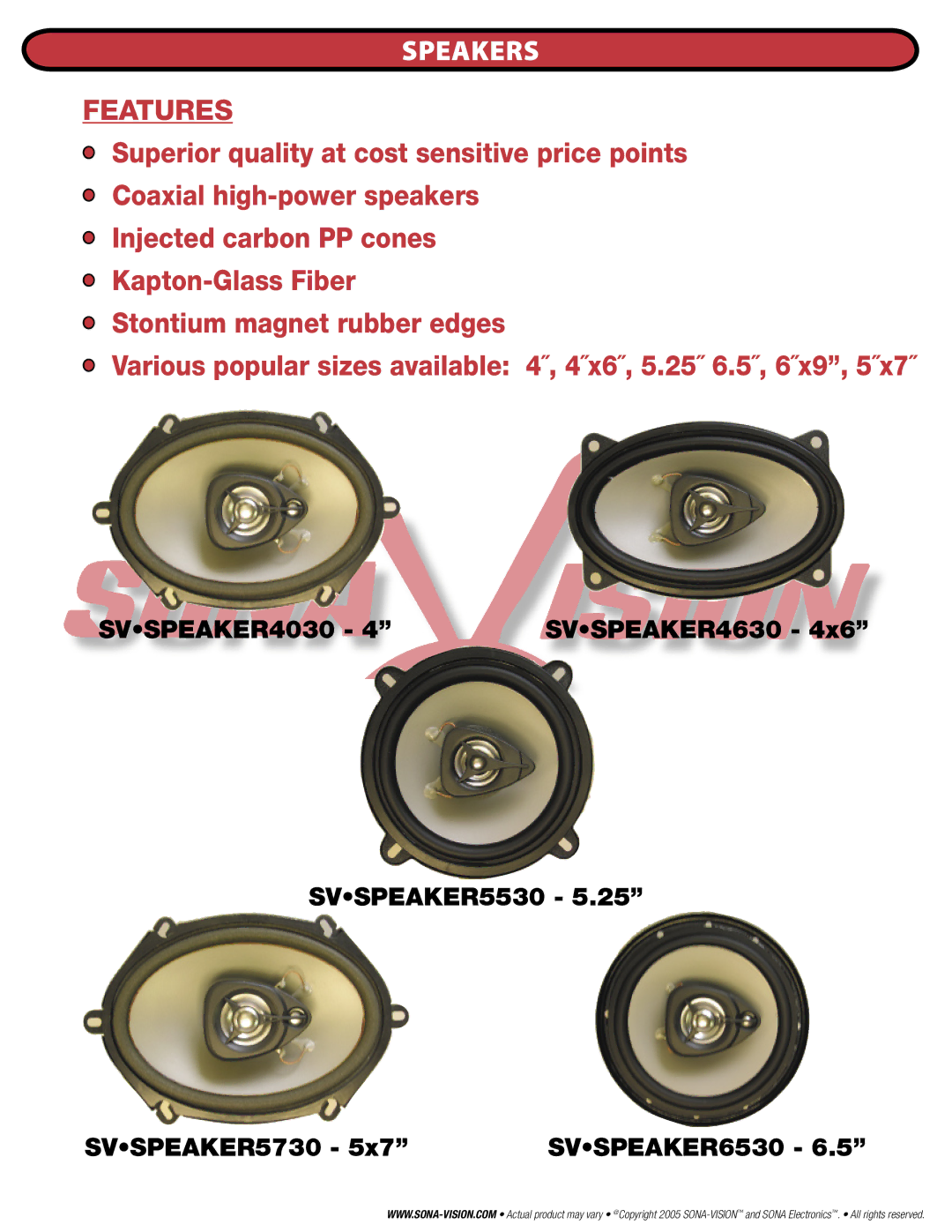 SONA Electronics SE560 manual Speakers, Features 