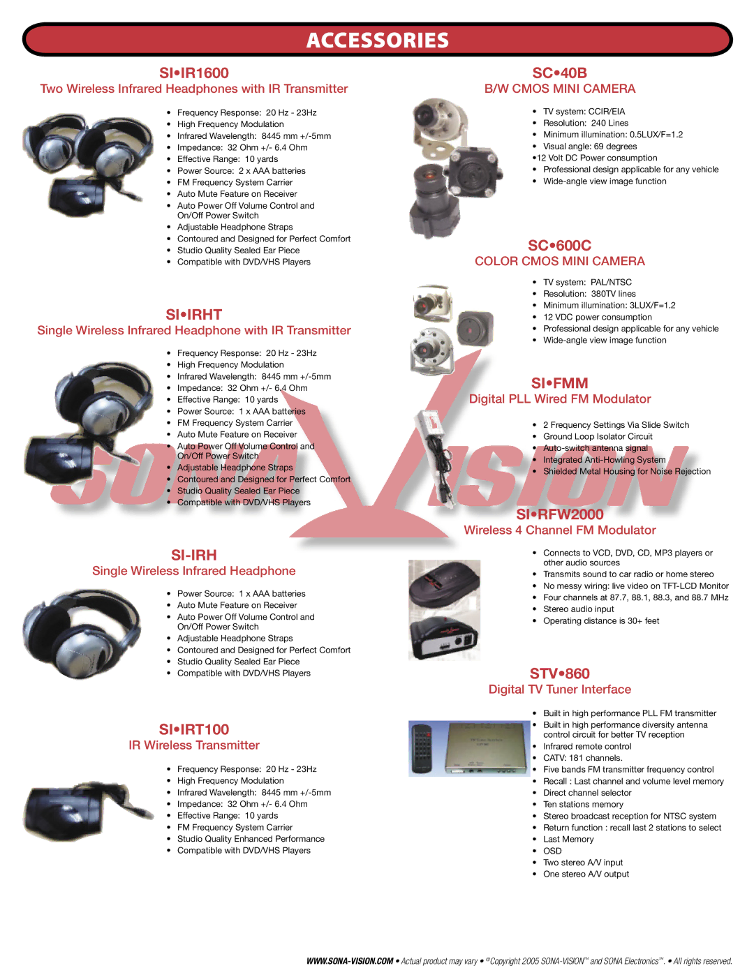 SONA Electronics SE560 manual Accessories, Siirht, Si-Irh, SIIRT100, Sifmm 