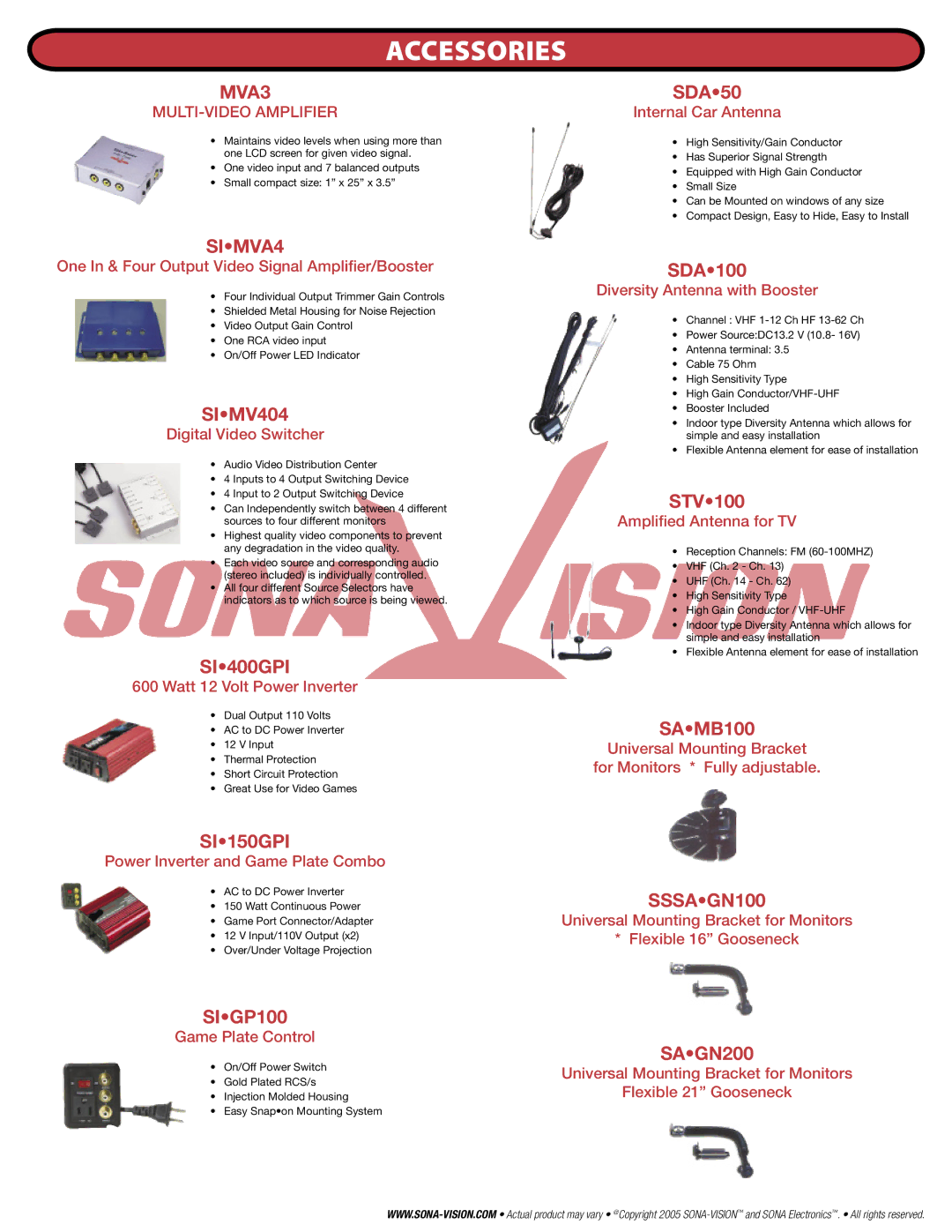 SONA Electronics SE560 manual MVA3, SIMVA4, SI400GPI, SI150GPI, SSSAGN100 