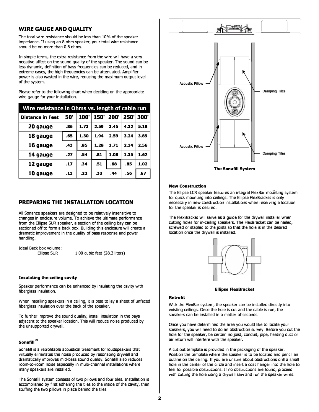 Sonance 33-2931 installation instructions Wire Gauge And Quality, Wire resistance in Ohms vs. length of cable run 
