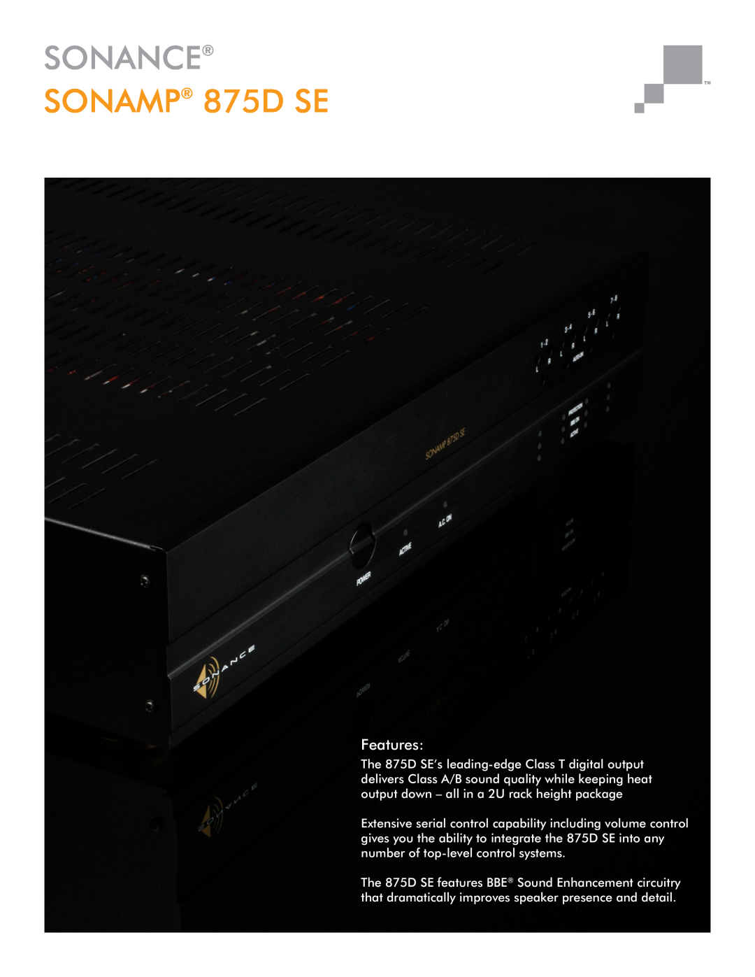 Sonance RS-232, 33-5052 manual SONAMP 875D SE, Sonance, Features 
