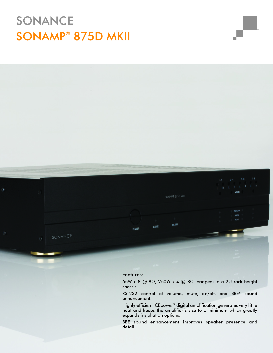 Sonance manual Sonance, SONAMP 875D MKII, Features 