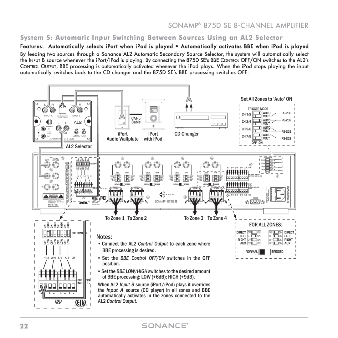 Sonance instruction manual SONAMP 875D SE 8-CHANNELAMPLIFIER, AL2 Control Output 