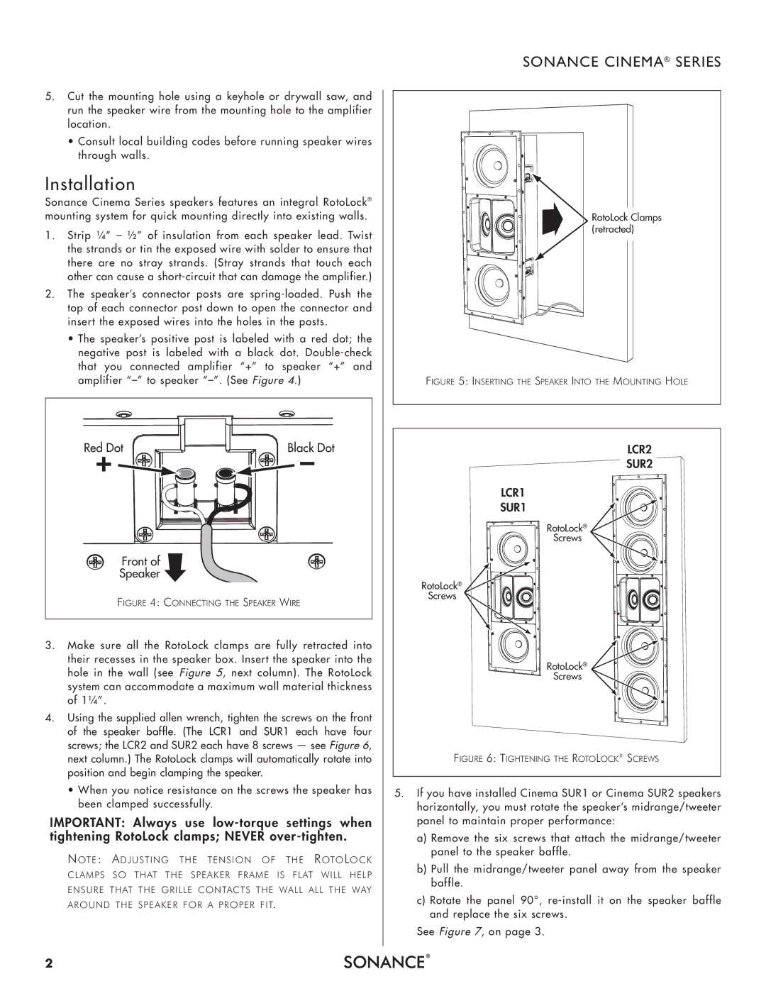 Sonance 91652 instruction manual Installation, Front Speaker 