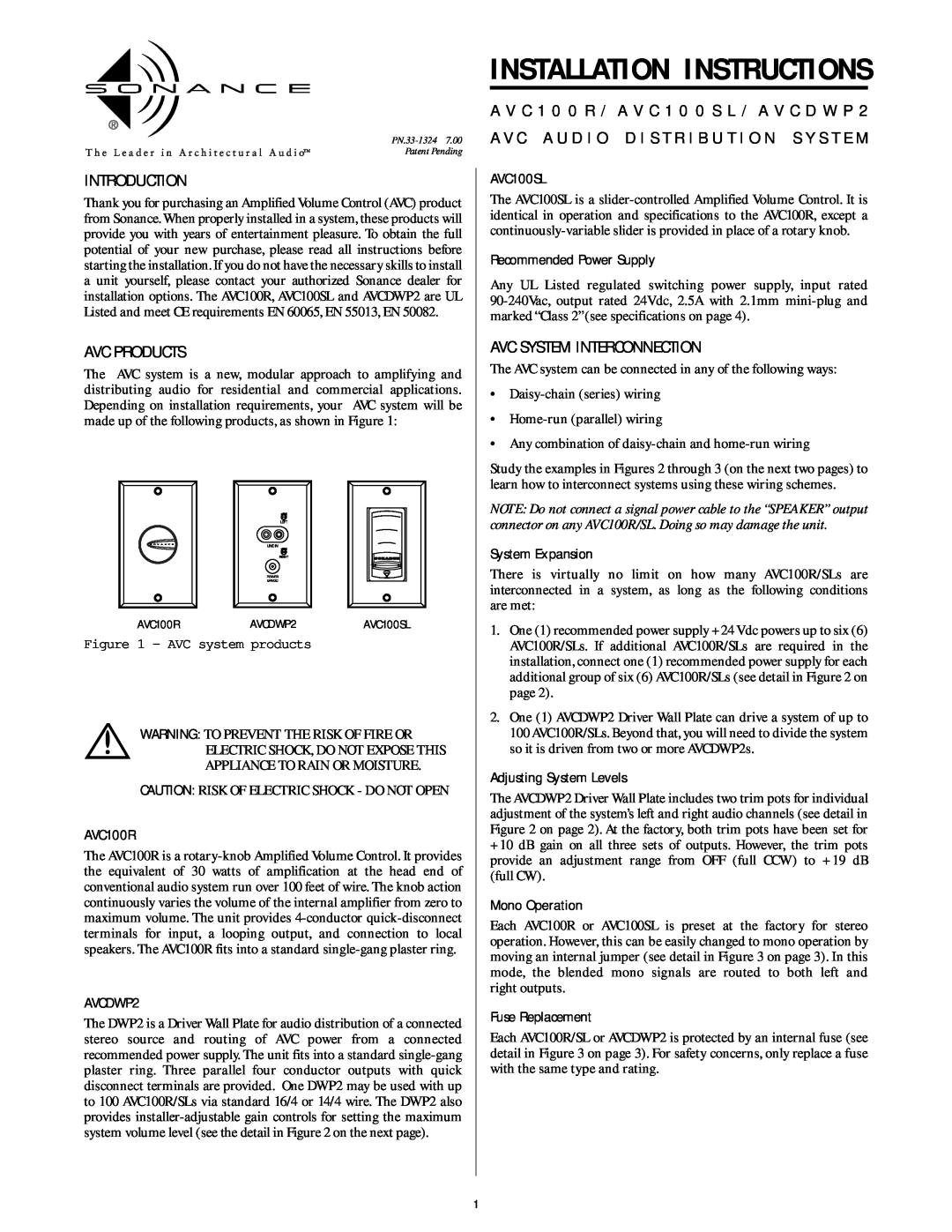 Sonance AVC100SL installation instructions Introduction, Avc Products, Avc System Interconnection, System Expansion 