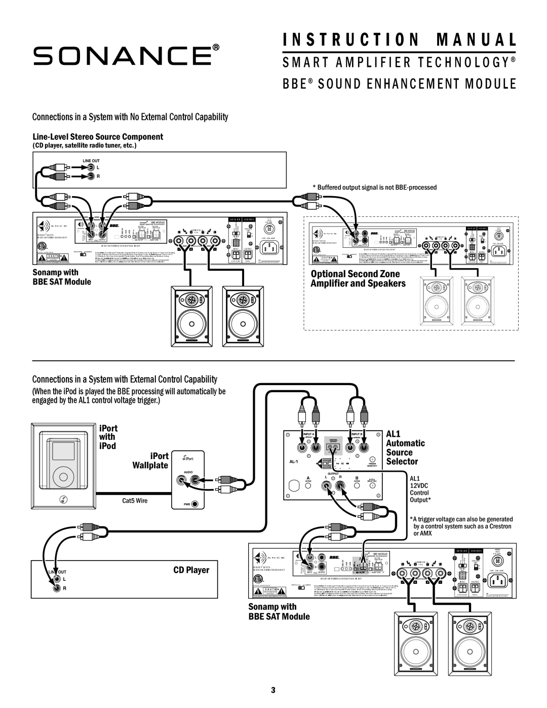 Sonance BBE instruction manual Connections in a System with No External Control Capability, Optional Second Zone 