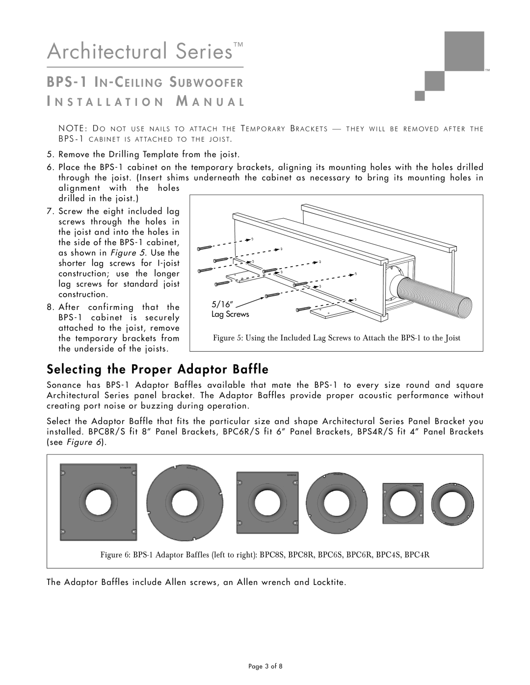 Sonance BPS-1 installation manual Selecting the Proper Adaptor Baffle 