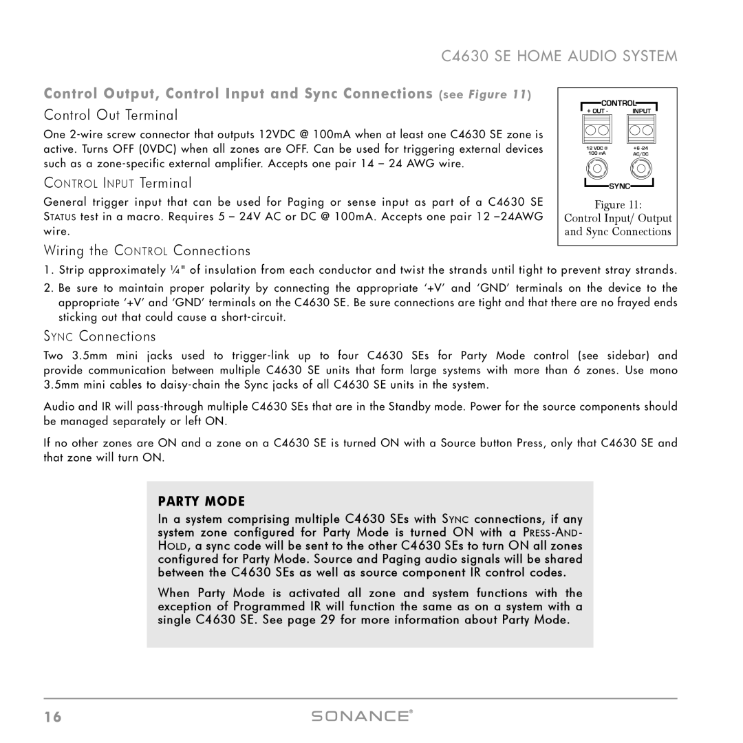 Sonance C4630 SE instruction manual Control Out Terminal, Wiring the Control Connections, Sync Connections 