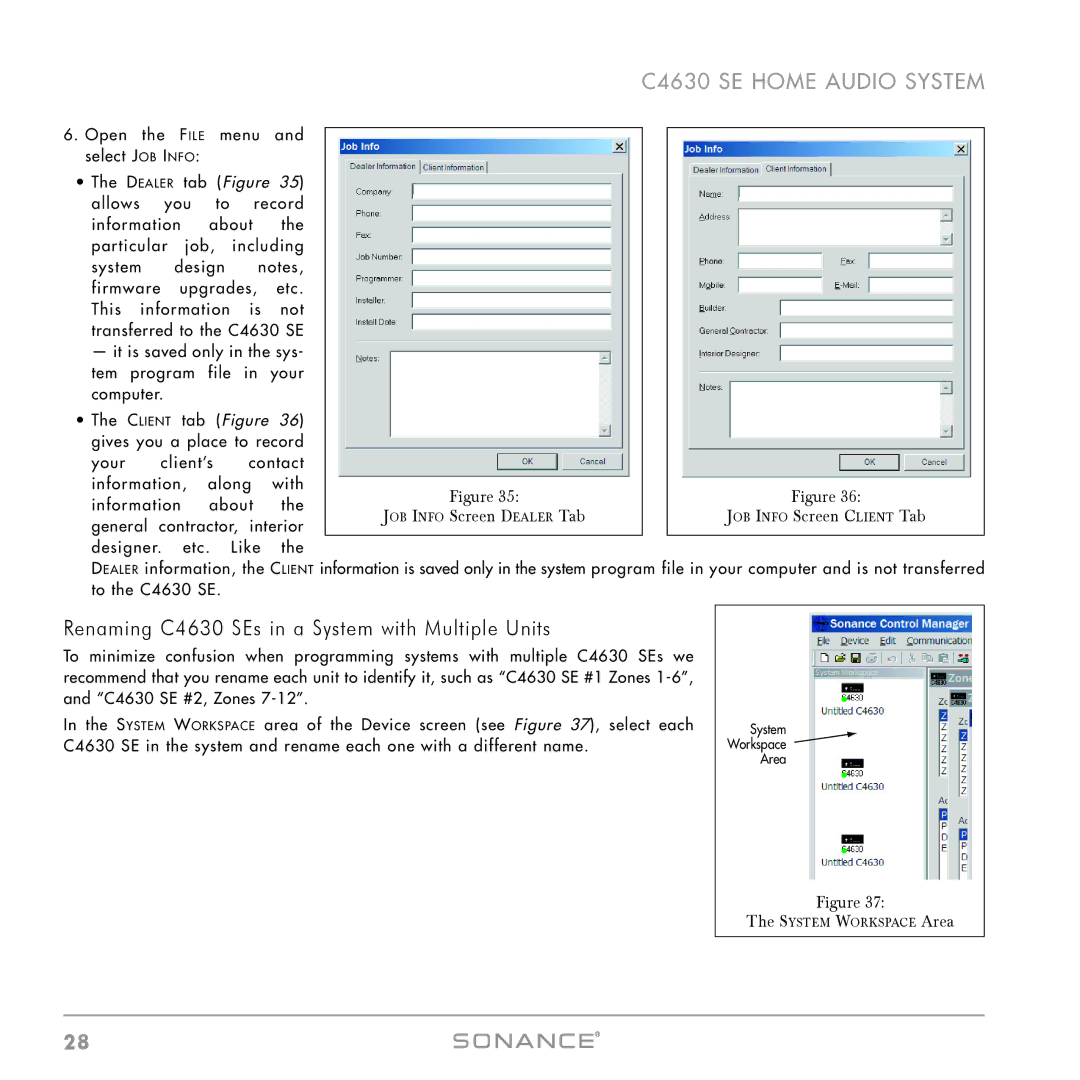 Sonance instruction manual Renaming C4630 SEs in a System with Multiple Units 