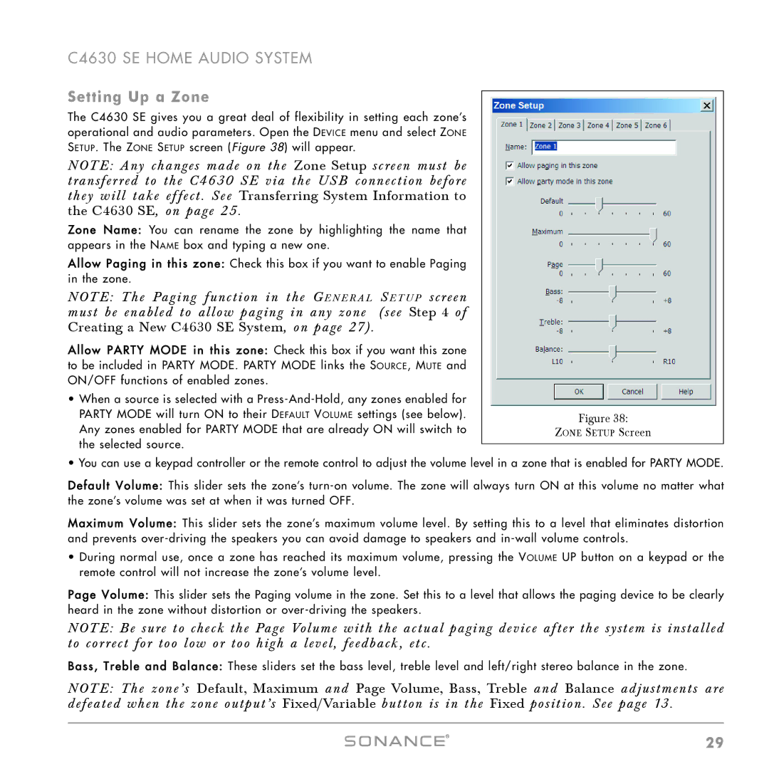 Sonance C4630 SE instruction manual Setting Up a Zone, To cor rect for too low or too high a level Feedback , etc 